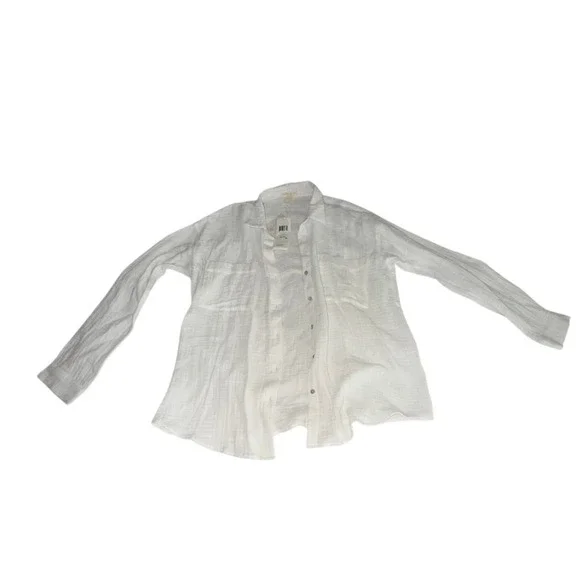 NEW Eileen Fisher Petite Medium Organic Cotton Gauze ButtonDown Shirt White Poet - Picture 6 of 9